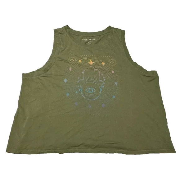 Lucky Brand Womens Oil Green Round Neck Ombre Hamsa Muscle Tank Top Size XL - Picture 5 of 8